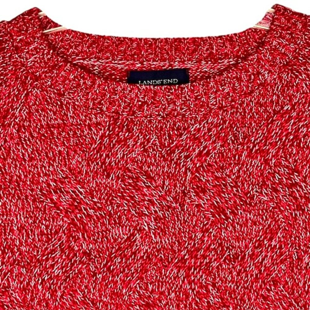 Lands' End Cotton Crewneck Weave-Front Drifter Sweater - Red/White - XL - Picture 4 of 12